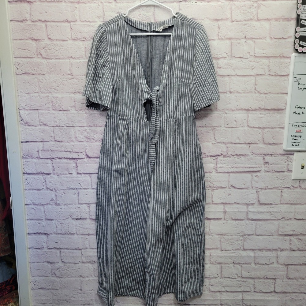 Somedays Lovin Stepping Out Striped Jumpsuit Womens L Tie Front Coastal Boho Y2k